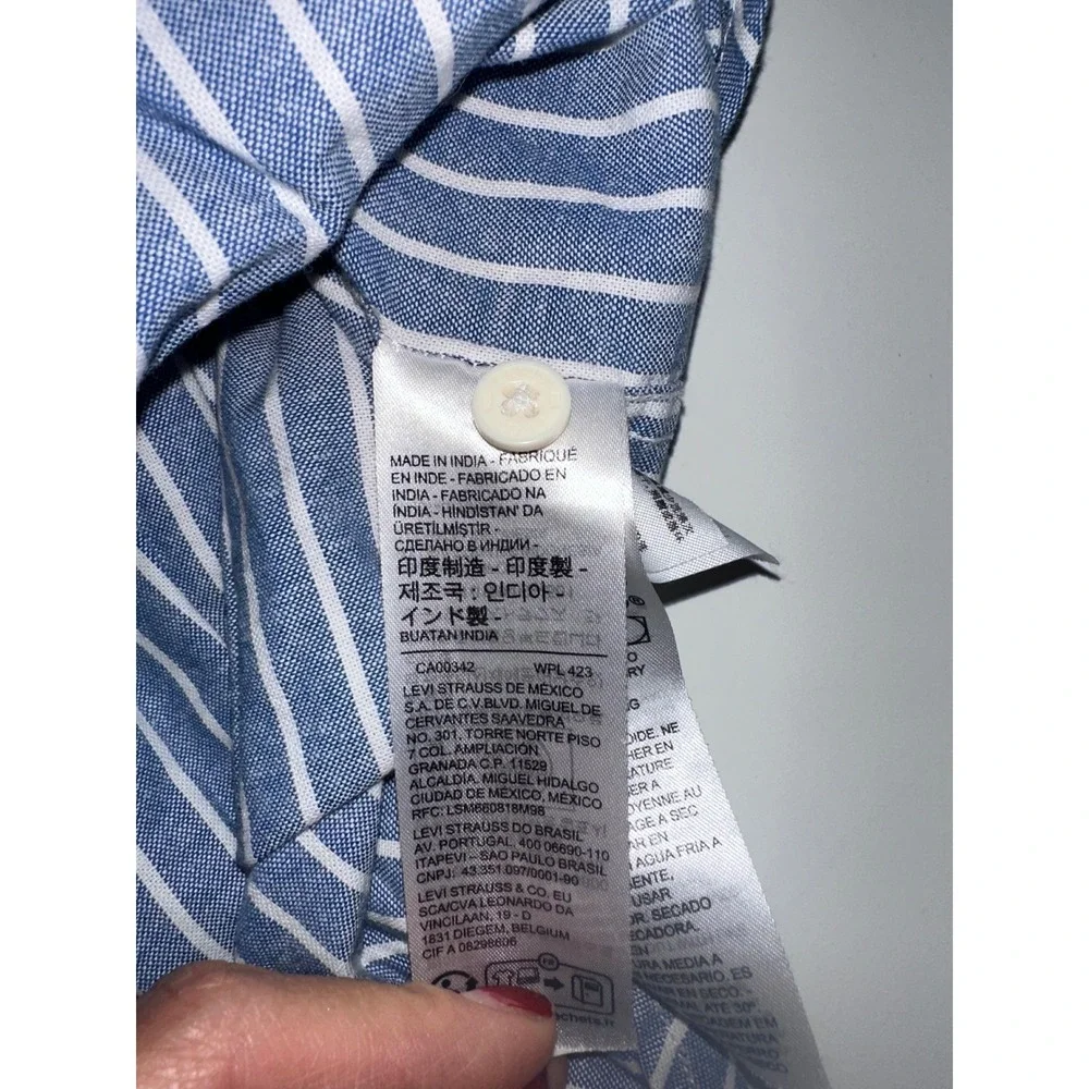 Levis Mens Standard Fit Short Sleeve Striped‎ Button Down Shirt Blue White M
